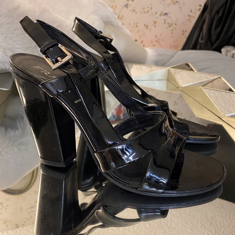 Prada Black Patent Leather Slingback Sandal 38.5